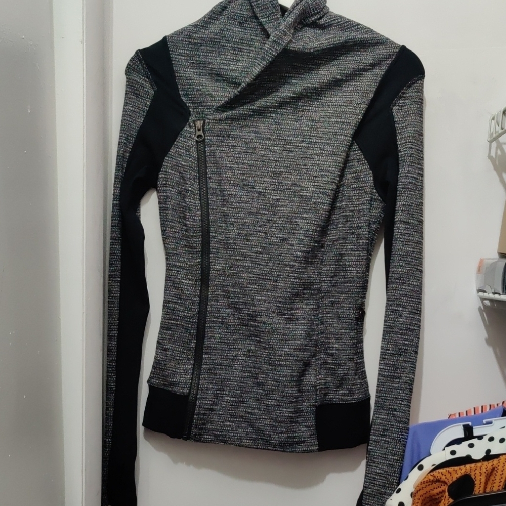 Lululemon Athletica Gray and Black Turtleneck Sweater with Asymmetrical Design
